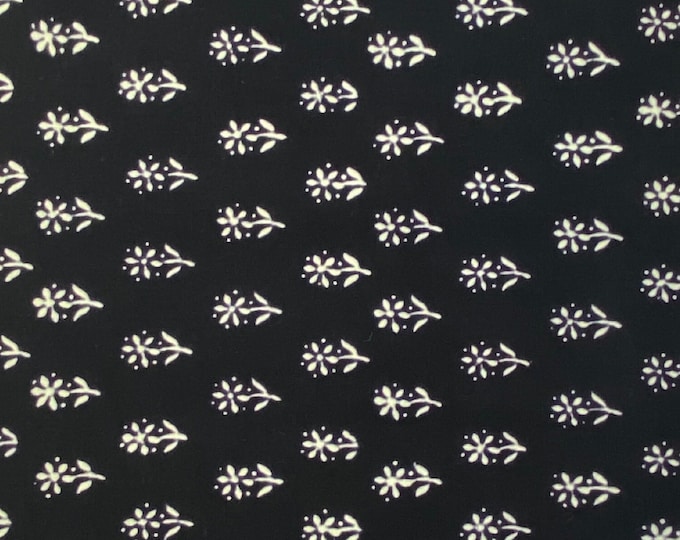 Jet black Periwinkle Flowers in White Print Hand Block 100% cotton Fabric Geometric fabric summer dress fabric floral print fabric FAB496