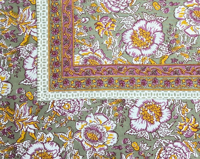 6 Seater Rectangular Indian Block Print Cotton Tablecloth with Square Napkin set, Dinning Table Cover,150CM X 225CM