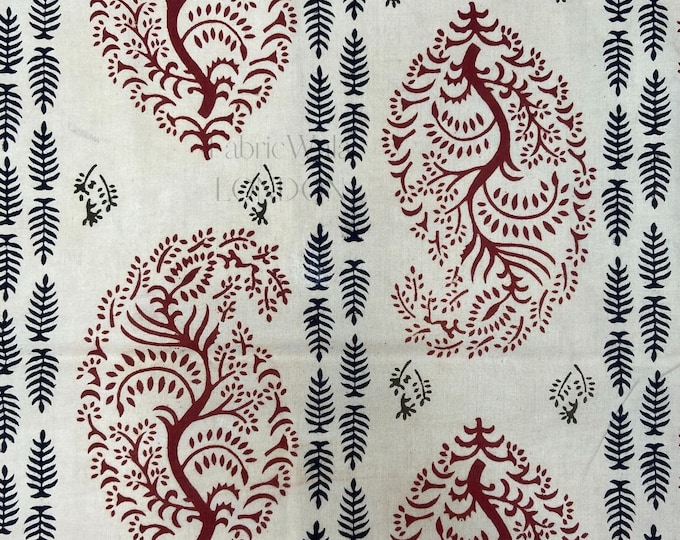 Tree Of Life Black And Maroon Hand Block Print/Cotton Fabric/Jaipur/Fabric for Women's Clothing/Hand Stamped Printing FAB297 Fabricwala