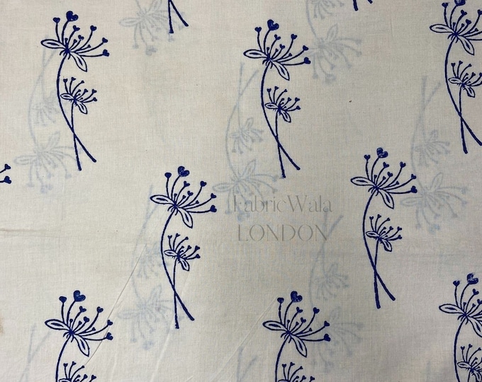 By The Yard Herbarium Fennel Flowers 100% cotton Floral Print Fabric Indigo Blue Fabric Indian Fabric Cotton Fabric  Mud Block Print FAB163
