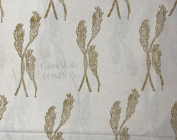 Wheat barley beer garden Block Print 100% cotton Fabric  Barley Yellow Farmers Gift at Fabricwala  FAB154