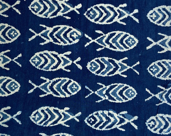 Block Print 100% cotton piranha fish sea lovers divers beach lovers divers gift print Fabric Indigo print fabric  fab451