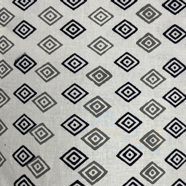 Black and White Hand block print fabric, geometric pattern fabric soft cotton fabric, Fabric by yard 100% Unbleached Cotton fabric  Fab050