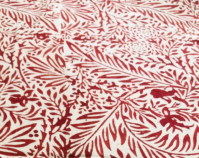 The Block Print cotton Fabric William Morris Larkspur in Red Print floral design fabric