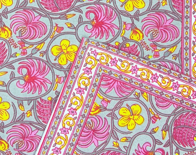 Rectangular Pink/Yellow Floral set- 1 Table Runner 6 Placemats 6 Napkins , Cotton Canvas Fabric Jaipur Tablecloth Vegan dyes at Fabricwala