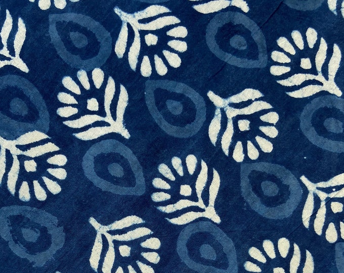 Indigo Floral print Naturally Dyed Floral Design Dabu Printed Fabric Indigo/Dabu/Blue Sewing Fabric, Geometric patten Fabric by Yard fab-461