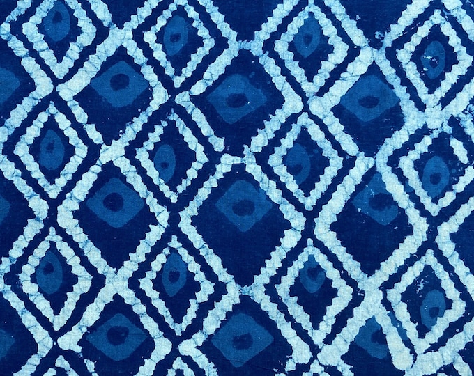 White blue diamonds Indigo/Dabu/block printS fabric Hand Printed Indian Fabric Natural Vegetable Dye Tablecloth Sewing Fabric, fab-352