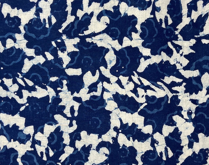 Abstract flowers Indigo/Dabu/Blue block prints fabric Hand Printed Indian Fabric Natural Vegetable Dye Tablecloth Sewing Fabric, fab-345