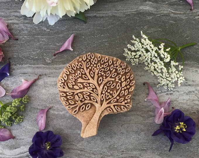 Tree of life Pattern Old Vintage Wooden Block printing block stamp for printing, Hand Carved wood Ethically Sourced 6.5 x 5.9 cm Fabricwala
