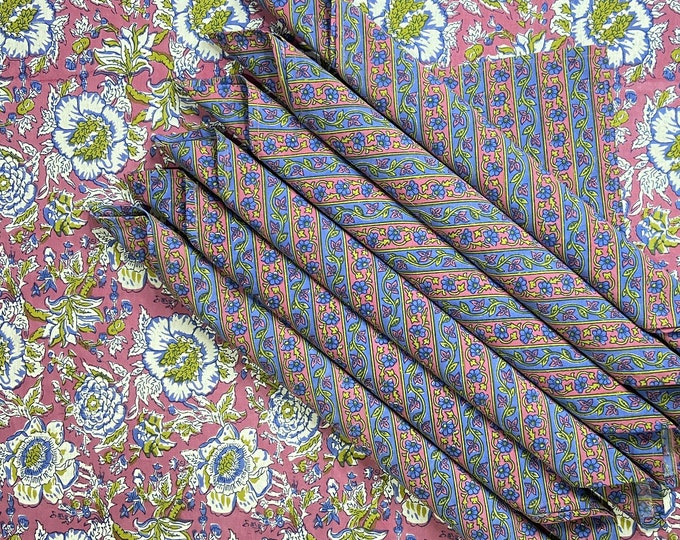 6 Seater Rectangular Indian Block Print Cotton Tablecloth with Square Napkin set, Dinning Table Cover,150CM X 225CM