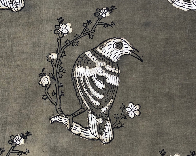 Olive Green grey Dabu Hand Block Print fabric Natural Indigo 100% Cotton  Running Fabric For Dress Making Sewing FAB139