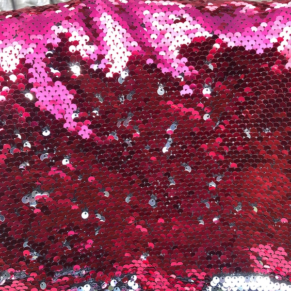 MERMAID Reversible pink and silver sequin Fabric Flip Two Tone Material  fab409