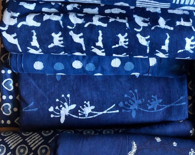 Indigo/Dabu/Blue block printS fabric Hand Printed Indian Fabric Natural Vegetable Dye Tablecloth Sewing Fabric, Fabric By The Yard -1