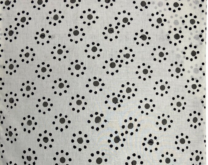 Black and White Hand block print, floral print, soft cotton fabric, Fabric modern floral fabric women's dress fabric Fab053