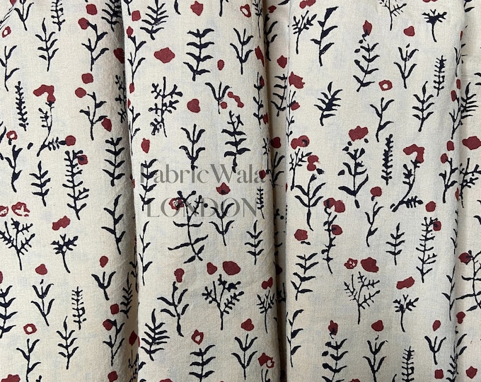 Block Print 100% cotton Fabric Wild flower coffee Black red sold by yard FAB167