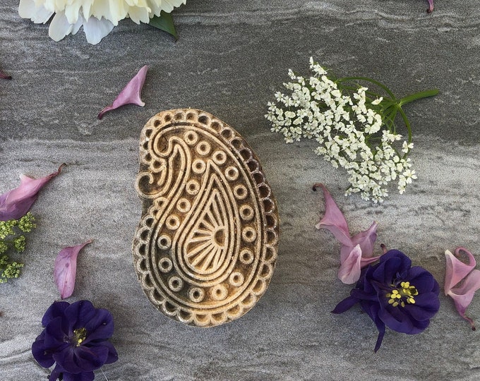 Paisley design Old Vintage Wooden Block printing block stamp for printing, Hand Carved wood Ethically Sourced 7 x 4.5 cm approx Fabricwala