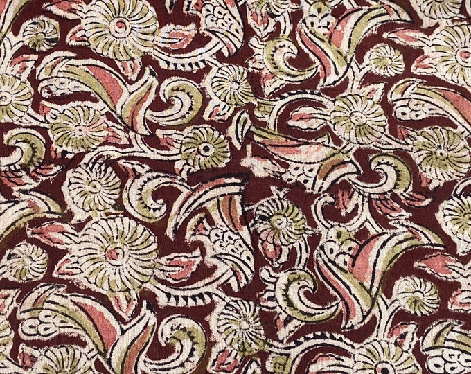 Block Print 100% cotton kalamkari Fabric; FAB103 Maroonmusic festival dress