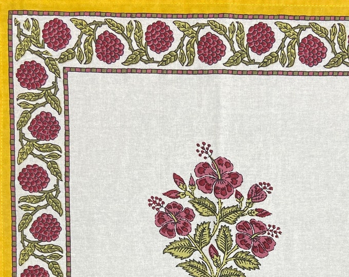 8 Seater Rectangular Floral Tablecloth with Napkin set, Jaipur Tablecloth Indian Block Print Cotton table Cover, Housewarming Gift