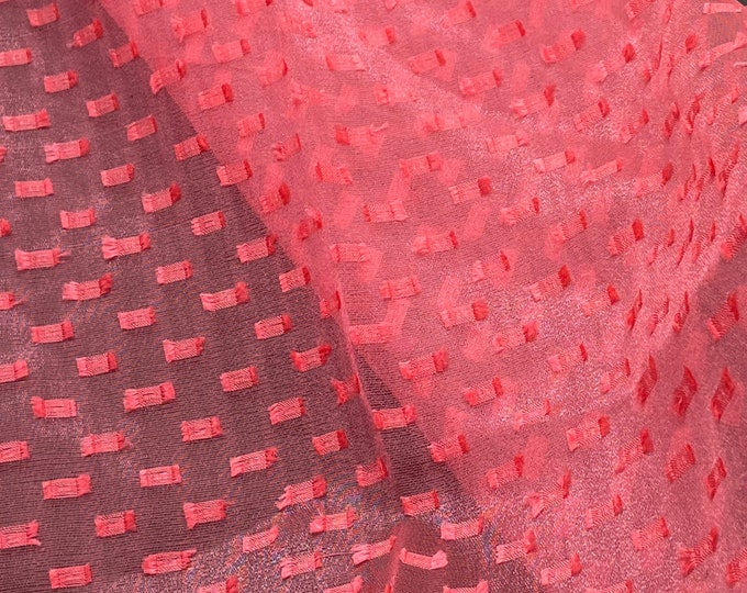 Red Pink Net curtain fabric/Embroidery Pattern/Window Fabric/Washable curtain Fabric/Scalloped Beaded Net Fabric/Very light/Lace Curtain 390