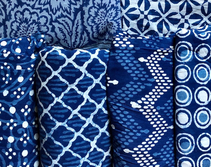 Indigo/Dabu/Blue block printS fabric Hand Printed Indian Fabric Natural Vegetable Dye Tablecloth Sewing Fabric, Fabric By The Yard -3