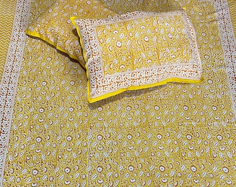 Juego de sábanas con estampado de bloques hecho a mano de algodón Kalamkari/colcha floral/cabaña de campo/ropa de cama de lujo/Rajasthani/Jaipuri/ (90*108) B33