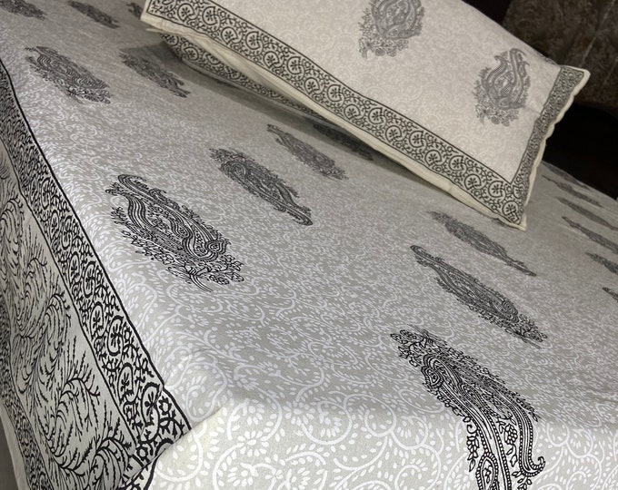 Cotton Kalamkari Handmade Block Print Bed Sheet Set/Floral Bed Spread/Country Cottage/Luxury bedding/Rajasthani/Jaipuri (90*108) B39