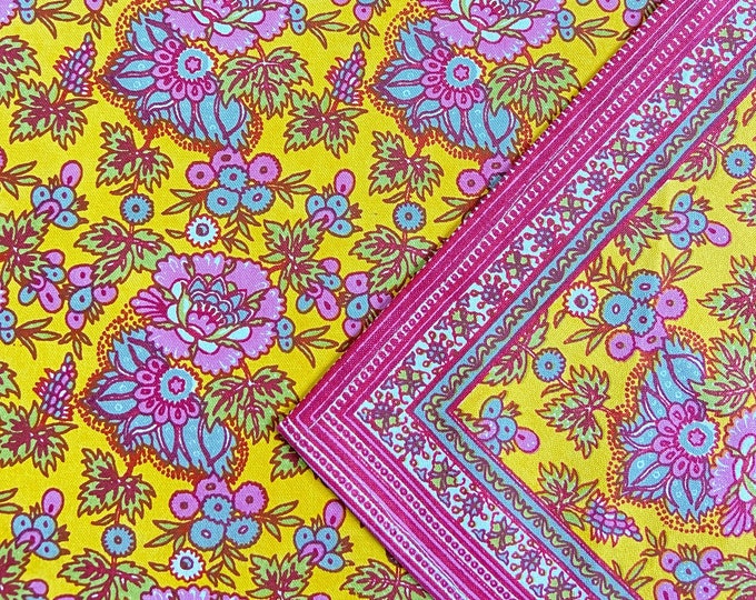 Rectangular Pink-Golden Yellow Floral set- 1 Table Runner 6 Placemats 6 Napkins/Serviettes Cotton Canvas Fabric Jaipur Tablecloth Fabricwala