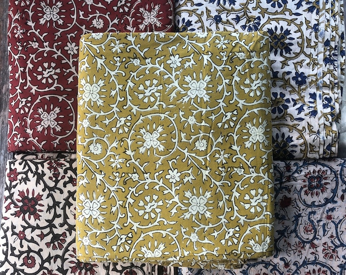 The Block Print 100% cotton kalamkari Fabric Red Blue; FAB113 Fabricwala