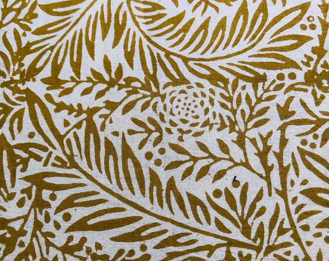 The Block Print cotton Fabric William Morris Larkspur in Mustard Print floral design fabric for dressmaking, curtains, blinds, seat cover