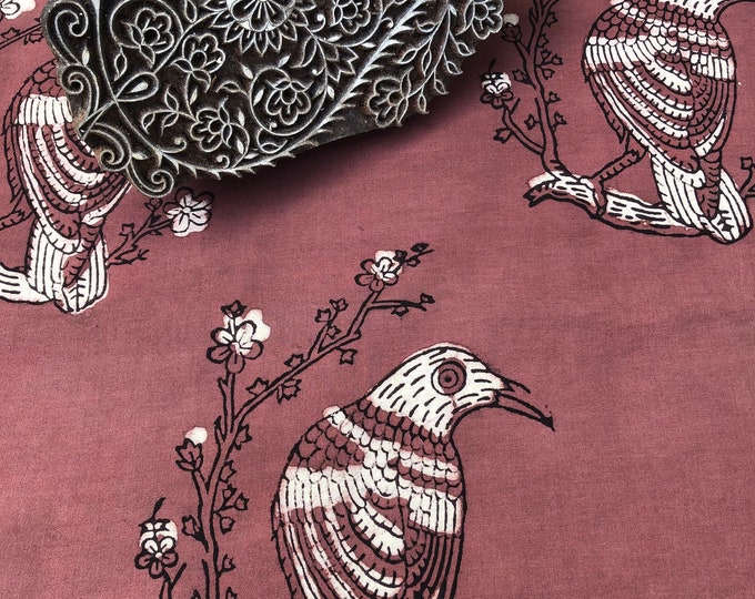 Indigo Burgundy Floral Bagru HandBlock Print fabric,Natural Indigo100% Cotton fabric,Voile Running Fabric For Dress Making, Sewing FAB139