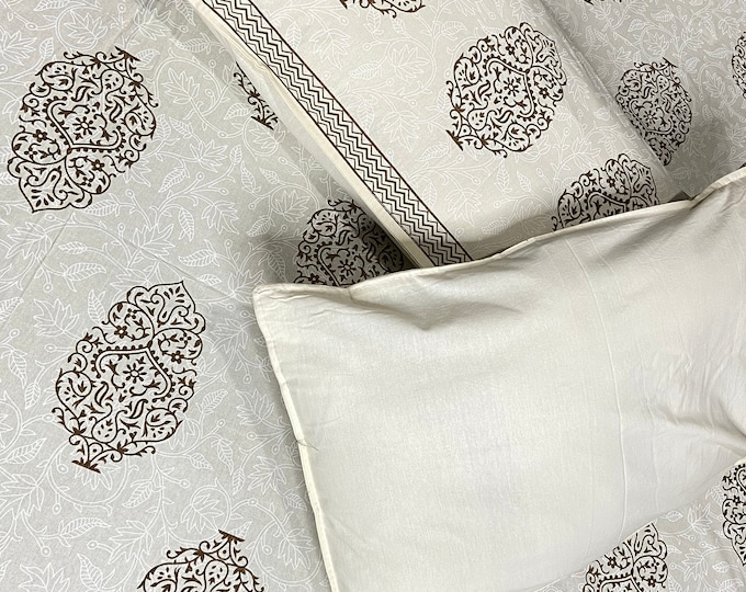 Cotton Handmade botanical Block Print Bed Sheet Set/Floral Bed Spread/Country Cottage/Luxury bedding/Rajasthani/Jaipuri (90*108) B38