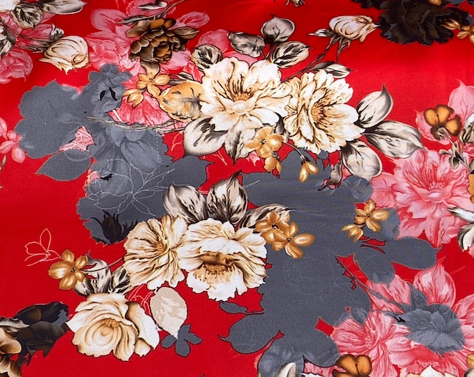Fabulous High Class Designer Soft Satin Floral Print Fabric/Digital Print Satin Fabric/Very light/Crepe Fabric/Fabric for Lingerie 58" 395