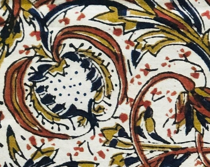 New Design, The Block Print cotton Fabric William Morris Pomegranate in multicolour Red/Mustard/Blue Print floral design fabric blinds,dress