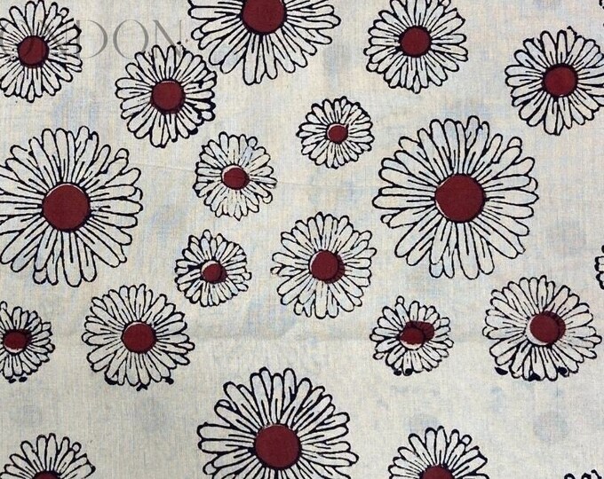 Block Print 100% cotton Fabric FAB162 Chamomile Coffee Red Mustard "Sunflowers" at Fabricwala