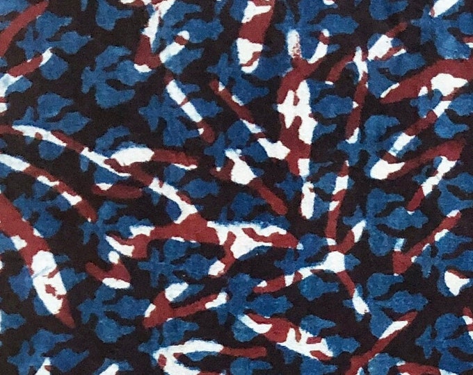 Blood splatter fabric Indigo/Red Cotton Hand Block Print Fabric Boho Fabric Vegetable Dye Sewing Fabric Jaipur Print Gypsy Fabric Bagru/393
