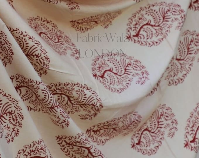 Indian Hand Block Print Fabric/ 100% cotton Fabric/Tree of Life/ Paisley Print/Eco Friendly/Jaipur/Rajasthan/ FAB255