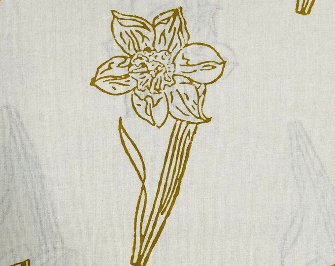 The Indian Block Print 100% Cotton Fabric Daffodils Yellow FAB155