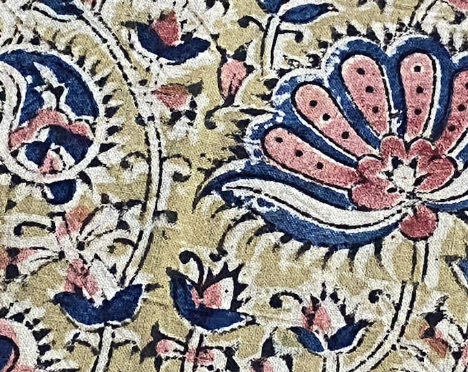 Block Print 100% cotton kalamkari Fabric; FAB107 Light Olive Lotus
