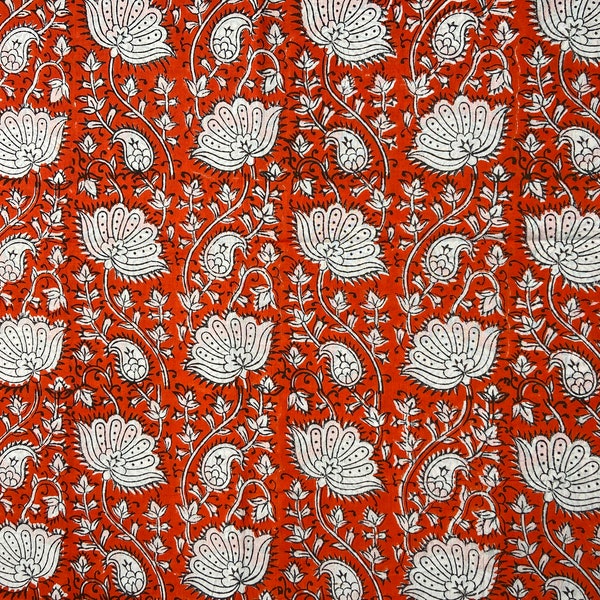 Block Print 100% cotton kalamkari Fabric; FAB107 orange Lotus