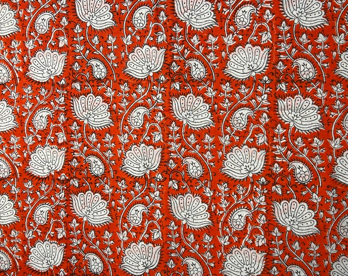 Block Print 100% cotton kalamkari Fabric; FAB107 orange Lotus