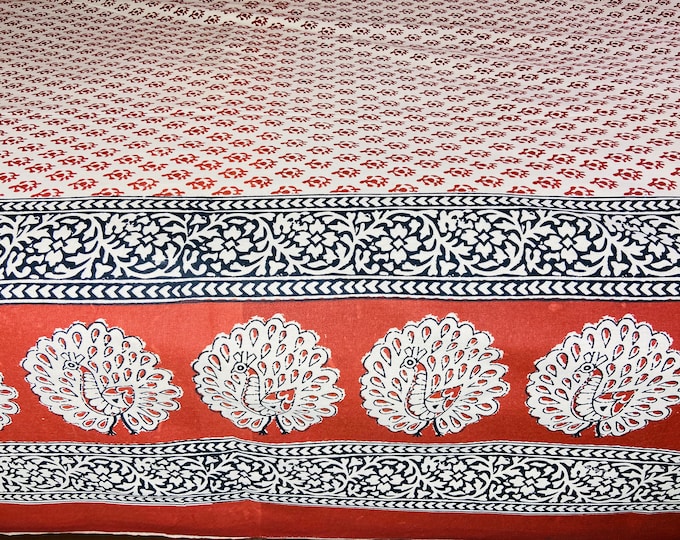 Peacock Block Printed Bedsheet With 2 Pillow Covers Soft and Comfy Bedspread table cover Home decor Bedroom decor at Fabricwala (90x108) B62