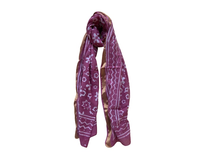 Indian Hand Block Printed Cotton Sarong | Jari Sarong, Beach Wrap, Summer Scarf, Lightweight Cotton Shawl