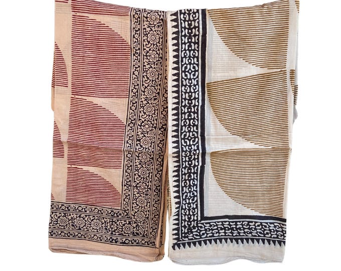 Hand Block Printed Cotton Beach Sarong | Lightweight Scarf, Pareo, Swim Cover-Up, Gift for Her, Indian Lungi