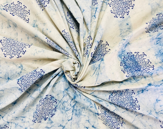 Kashish Fabric Jaipuri Hand Block Print 100% Cotton Kashish Fabric Floral Circle Flower Fab003