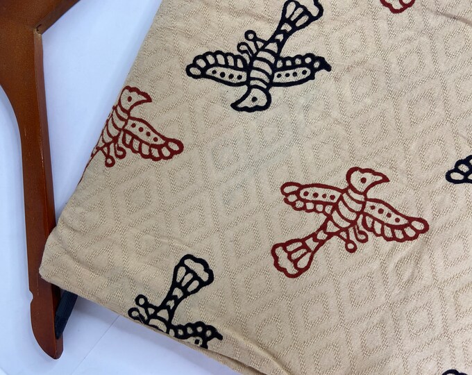 Birds Print Indian Block Printed Black & Red Fabric, Dressmaking Quality Cotton Fabrics, Floral Printed Fabric, Quilt Making Fabric Fab012