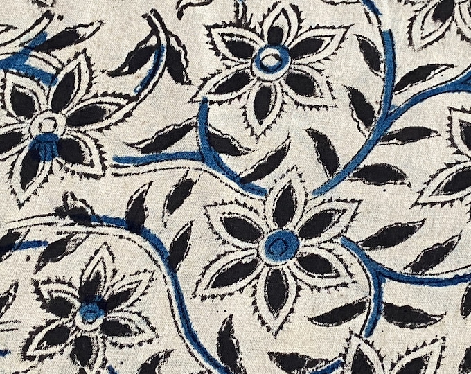 Block Print 100% cotton kalamkari Fabric,  White music festival dress FAB439