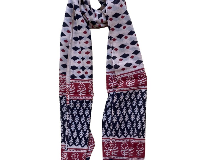Beach Wrap Pareo | Hand Block Printed Cotton Sarong | Large Lightweight Scarf | Cover-Up | Holiday Accessory | Soft Cotton Shawl