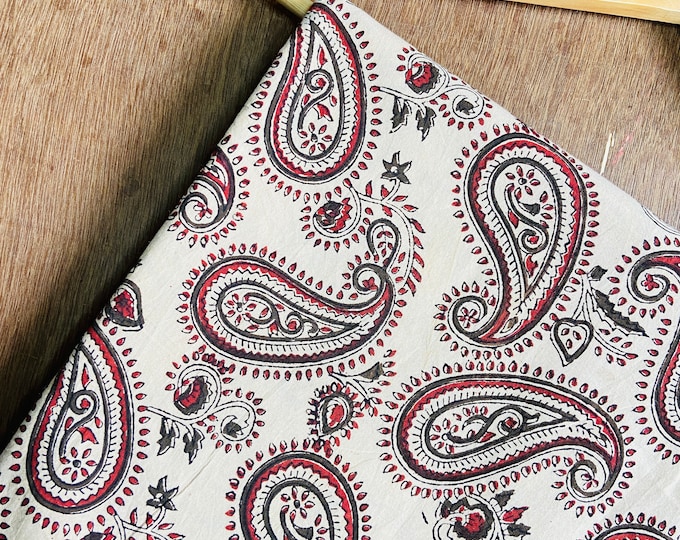 Intricate Hand Block Bagru Paisley Fusion on Maroon/Olive Grey Off-White Cotton, Adorned with Enchanting Floral Delight Indian FabricFAB-358