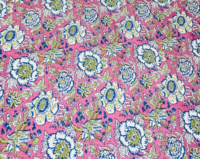 6 Seater Pink Rectangular Floral Tablecloth Bordered Jaipur Tablecloth Indian Block Print Cotton table Cover, Housewarming Gift150CM X 225CM