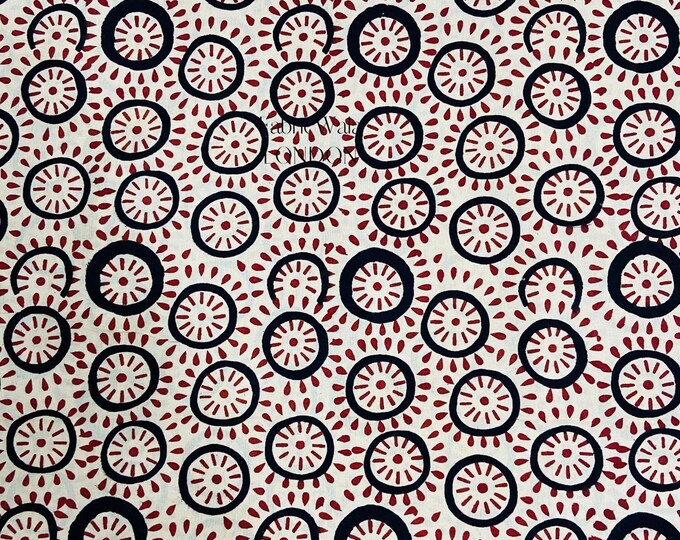 Block Print 100% cotton Fabric FAB157 Chamomile Coffee Red Black at Fabricwala